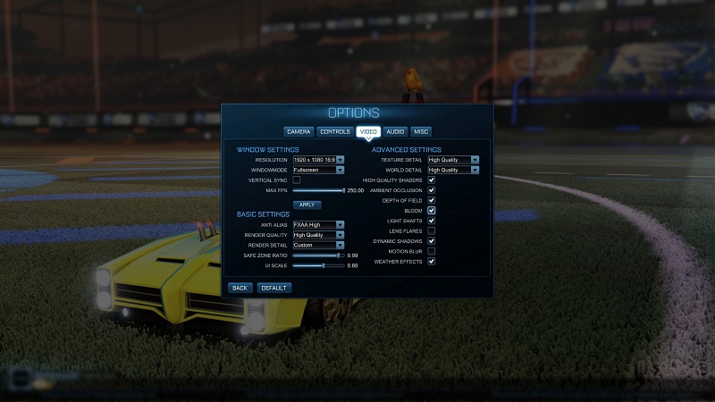 rocket league best video settings