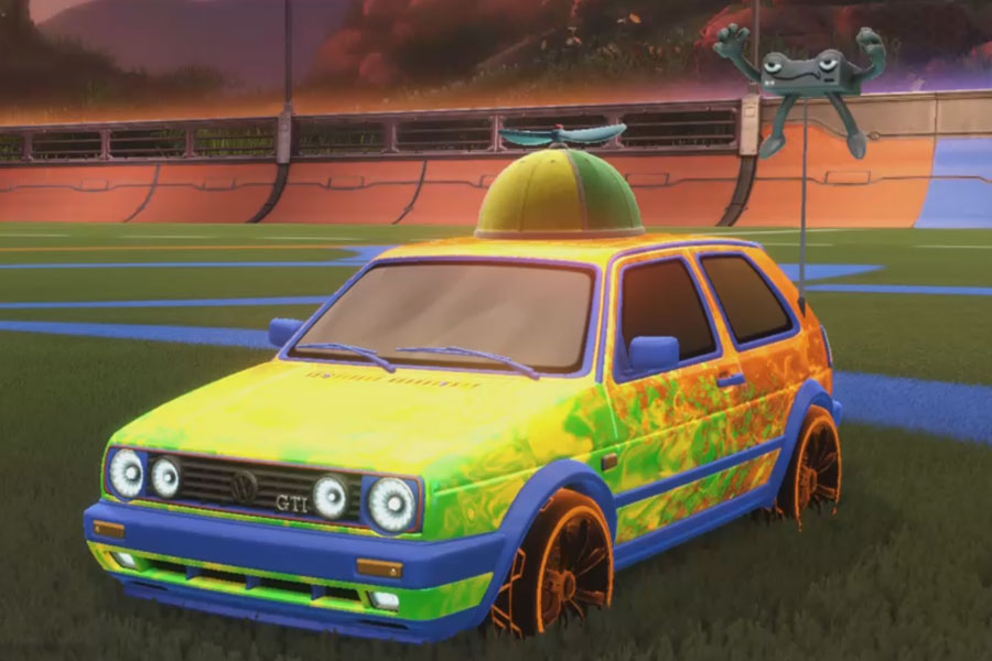Rocket league Volkswagen Golf GTI Cobalt design with Glonex:Holographic,Lava,Div,Dissolver,Propellerhead,Classic,Binary