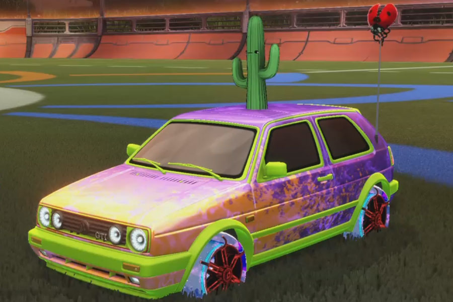 Rocket league Volkswagen Golf GTI Lime design with Jak'd:Obverse,Lava,Lucky Ladybug,Dissolver,Prickly Cactus,Classic,Blazer