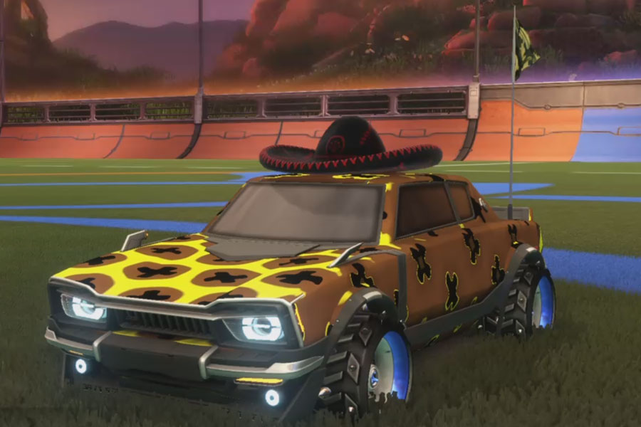 Rocket league Dingo design with Ruinator,Polygonal,Camo Flag,Xtra,Mariachi Hat,Classic,Friction