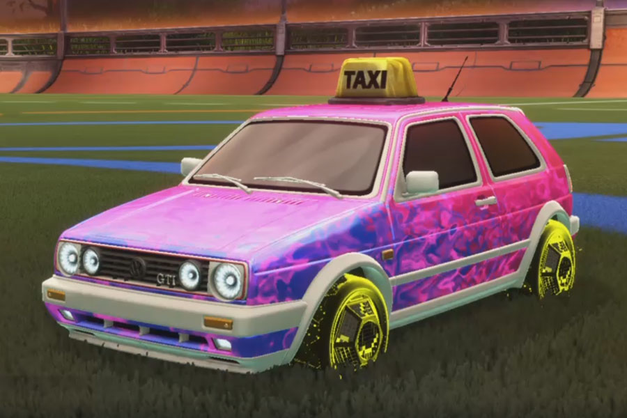 Rocket league Volkswagen Golf GTI Titanium White design with Throned:Sacred,Sacred,Whip,Dissolver,Taxi Topper,Classic,Incantor