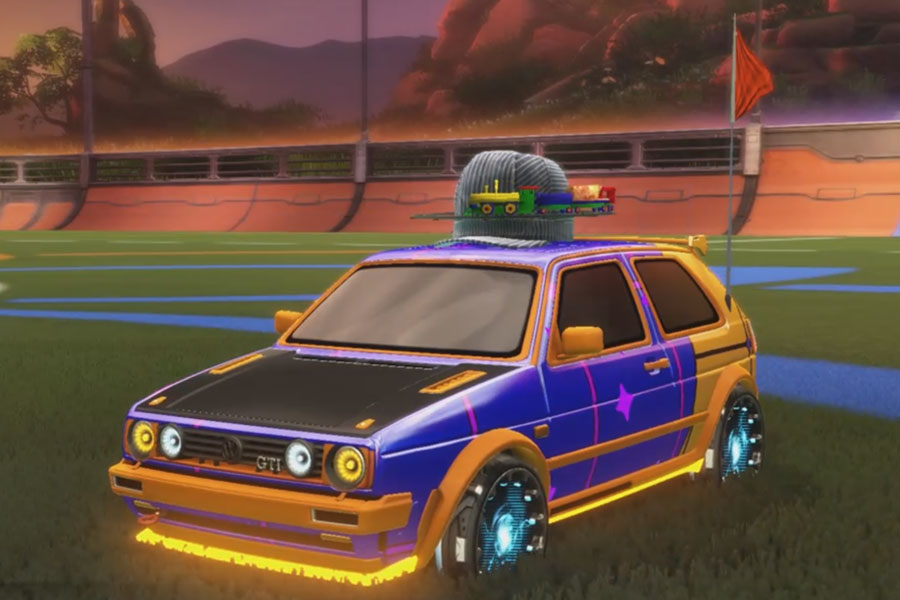 Rocket league Volkswagen Golf GTI Orange design with Reactor,Toon Sketch,Safety Flag,Vaticnator,Locomotive,Classic,EKG-OMG
