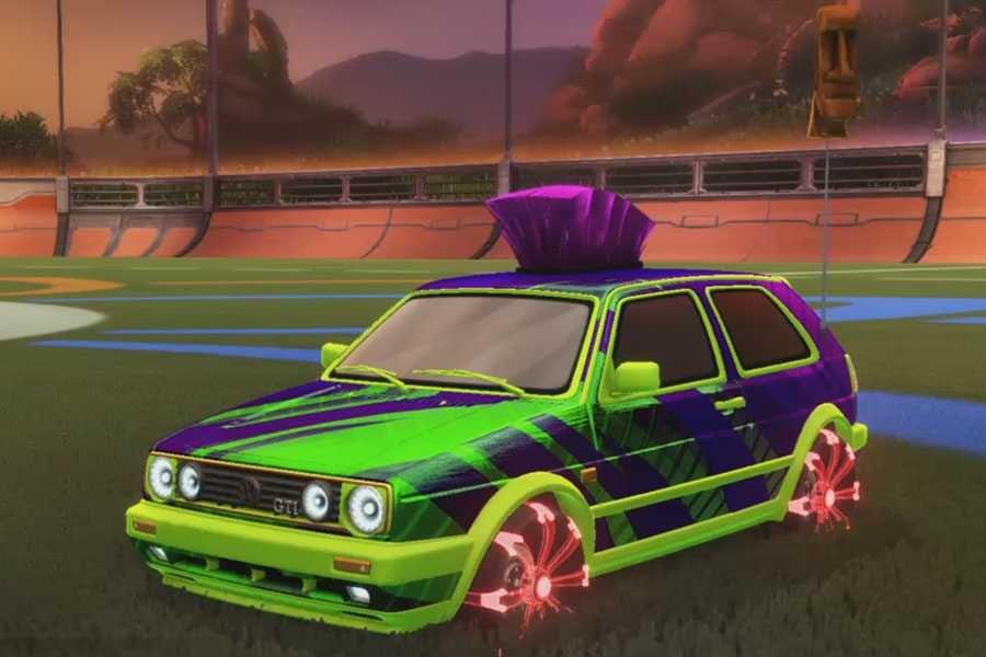 Rocket league Volkswagen Golf GTI Lime design with Picket,Trinity,Moai,20XX,Mohawk,Classic,Fissure