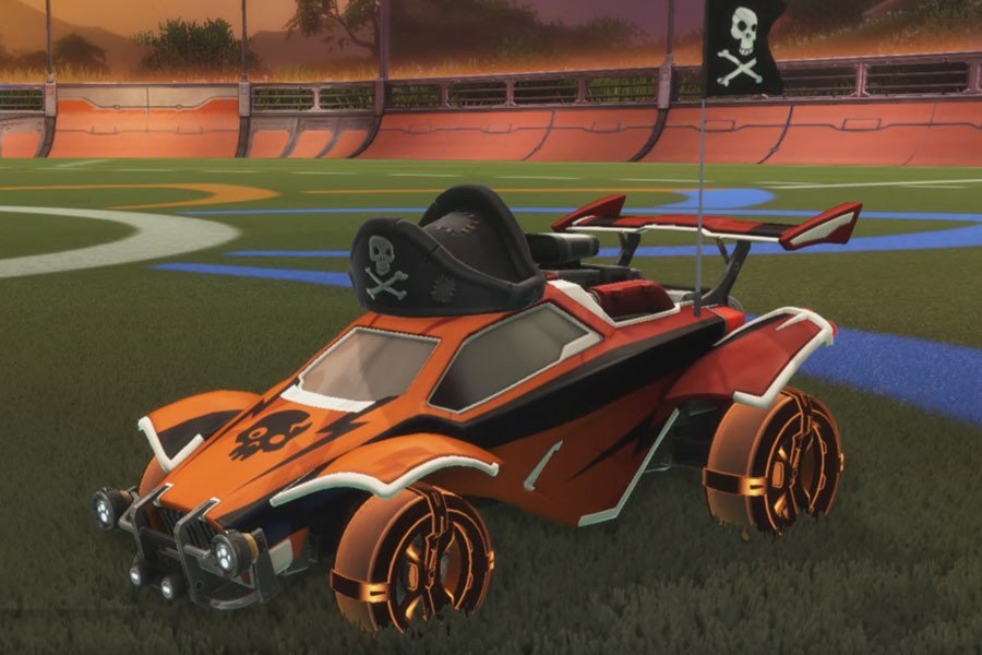 Rocket league Octane Titanium White design with Gadabout:Incerted,Timeline,Jolly Roger,Kilowatt,Pirate's Hat,Classic,Discotheque