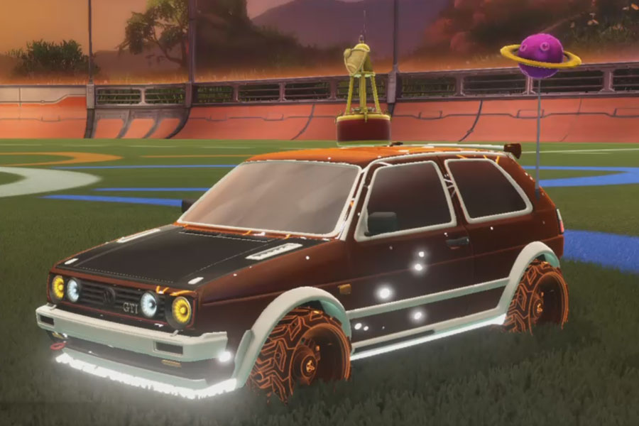 Rocket league Volkswagen Golf GTI RLE Titanium White design with Ruinator:Inverted,Timeline,Planetoid,Constella,Aquadome Buoy,Classic,Classic