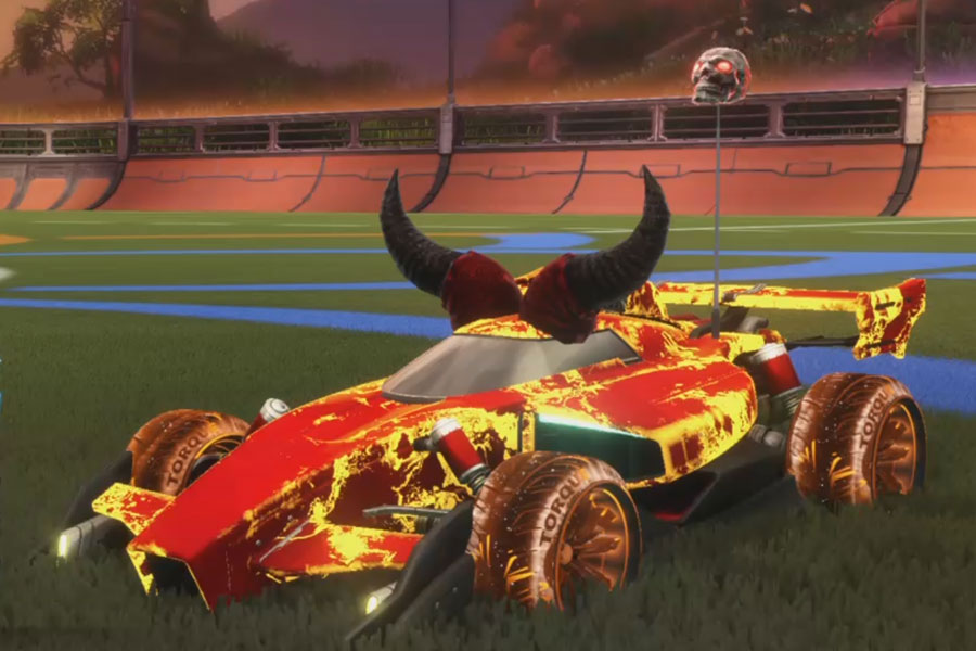 Rocket league Animus GP design with Torque TX: Inverted,Flamethrower,Skull,Fire God,Devil Horns,Classic,Fissure