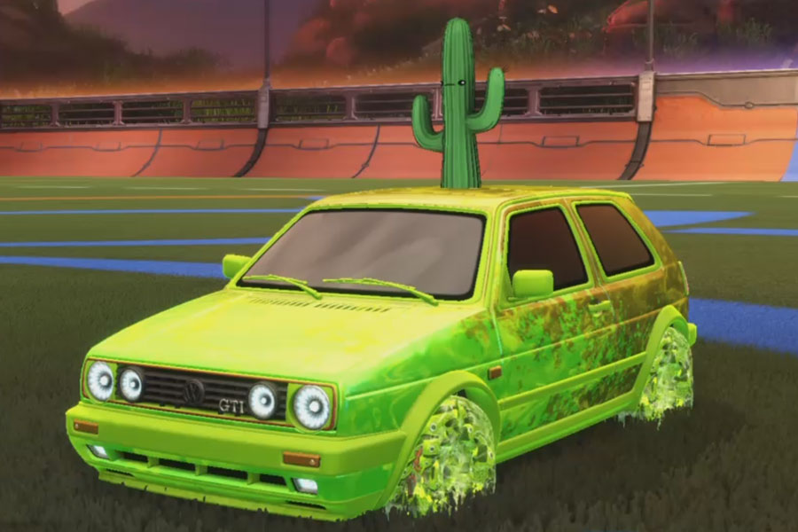 Rocket league Volkswagen Golf GTI Lime design with School'd,Lava,Dissolver,Prickly Cactus,Classic,Tarnation