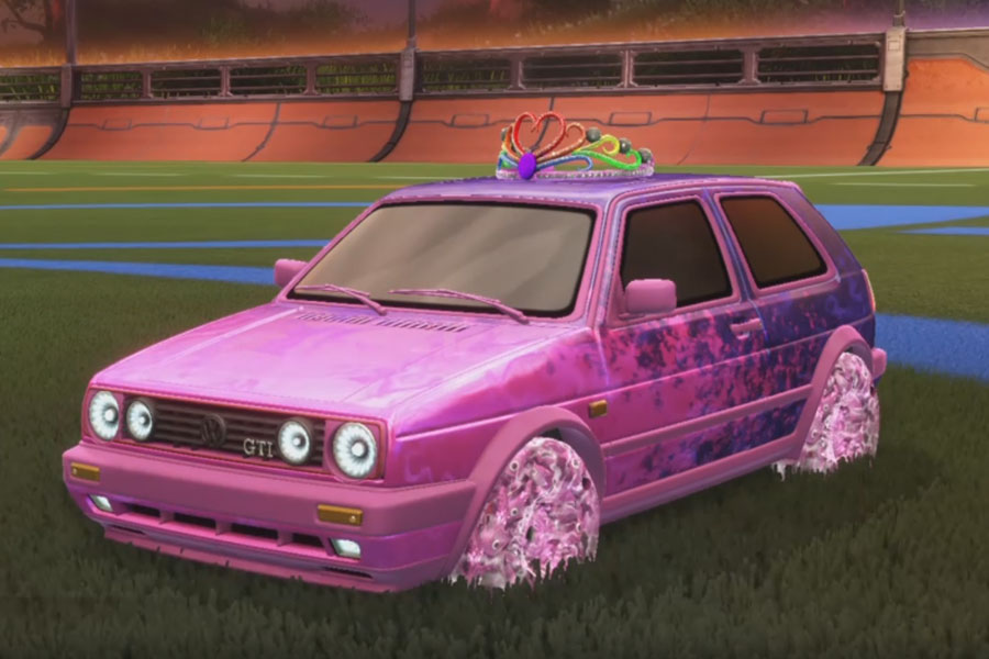 Rocket league Volkswagen Golf GTI Pink design with School'd,Phase-R,Dissolver,Tiara:Multichrome,Classic,Tarnation
