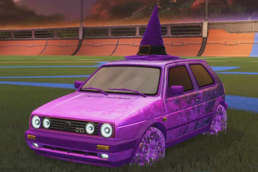 Rocket league Volkswagen Golf GTI Purple design with School'd,Power-Shot,Dissolver,Witch's Hat,Classic,Binary