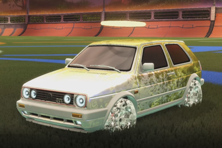 Rocket league Volkswagen Golf GTI Titanium White design with School'd,Comet,Dissolver,Halo,Classic,Warp Wave