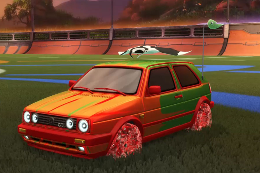 Rocket league Volkswagen Golf GTI Crimson design with School’d,Dimensionator,Fish fly,Wet paint,Manta ray,Classic,Dimensionator