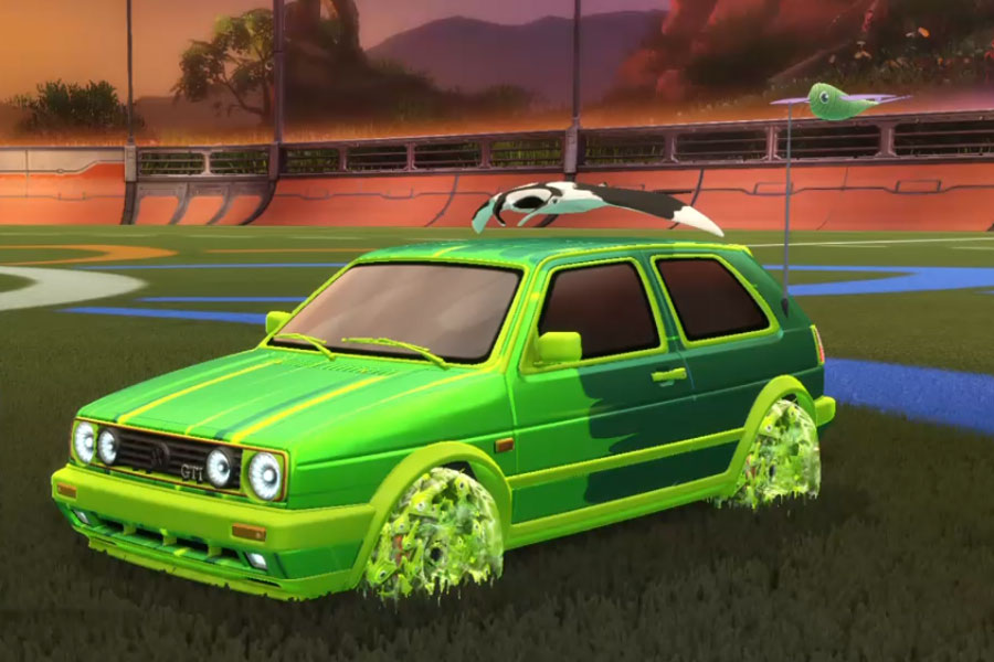 Rocket league Volkswagen Golf GTI Lime design with School’d,Dimensionator,Fish fly,Wet paint,Manta ray,Classic,Dimensionator