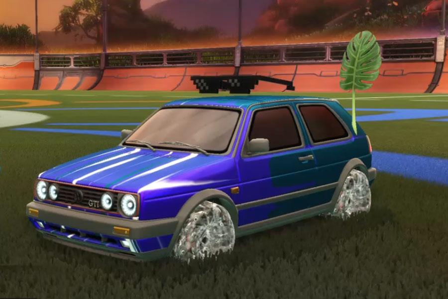 Rocket league Volkswagen Golf GTI Grey design with School’d,Dimensionator,leaf,Wet paint,Pixelated shades,Classic,Dimensionator