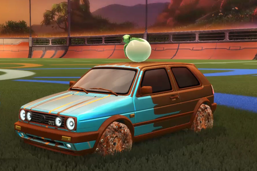 Rocket league Volkswagen Golf GTI Burnt Sienna design with School’d,Dimensionator,Wet paint,Baby Turle