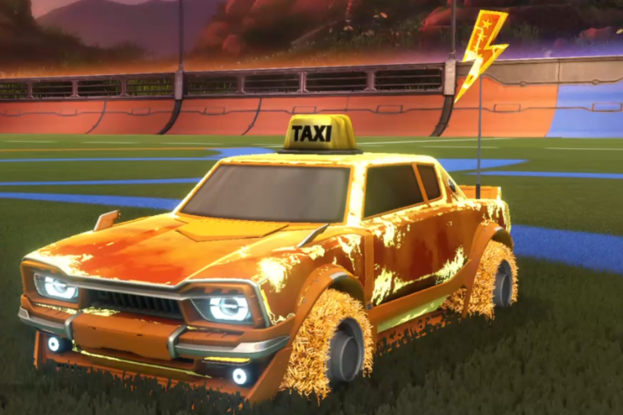 Rocket league Dingo Orange design with Green Machine,Corbital,Lightning Bolt,Fire God,Taxi Topper,Corbital