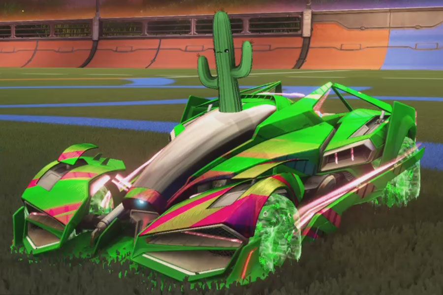 Rocket league Artemis Gxt Forest Green design with School’d,Phase-R,None,20XX,Prickly Caatus,Classic,Flame Chain