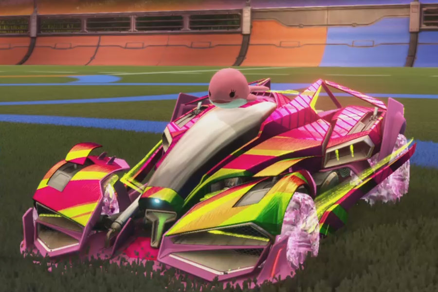 Rocket league Artemis Gxt Pink design with School’d,Ion,None,20XX,Happy Whale,Classic,Fissure