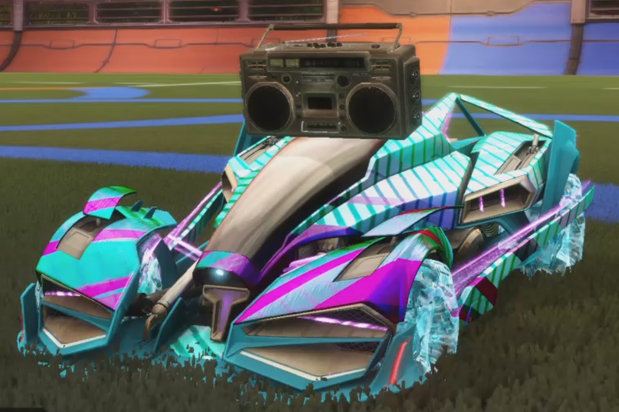 Rocket league Artemis Gxt Sky Blue design with School’d,Accelerato,None,20XX,Boomobox,Classic,Ekg Omg