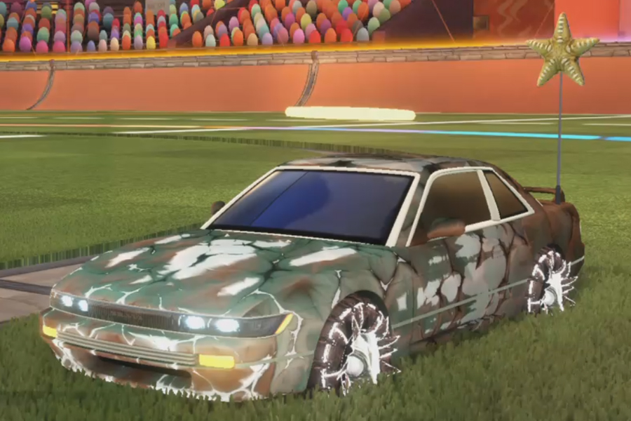 Rocket league Nissan Silvia Titanium White design with Jacana,Virtual Wave,Seastar,Chameleon,Halo,Hot Rocks