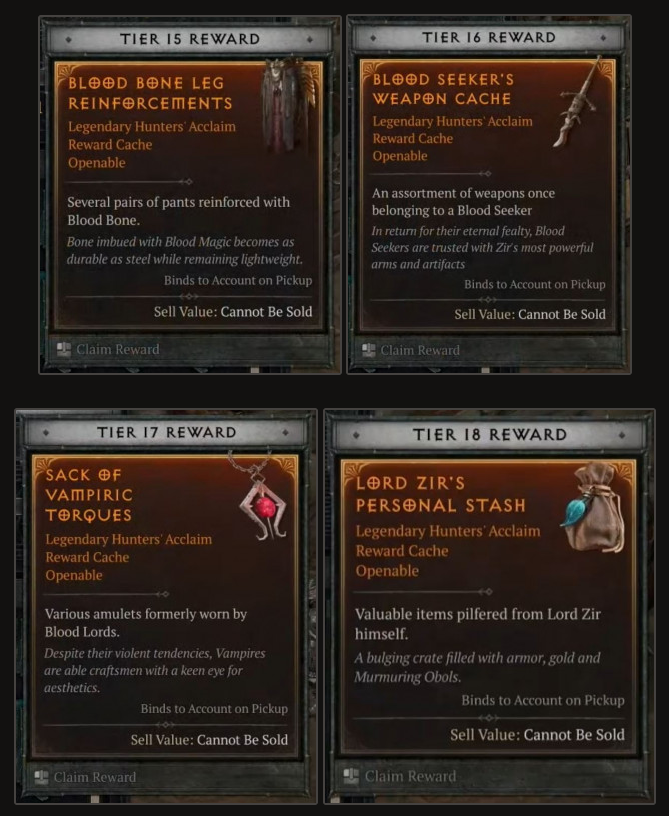 Diablo 4 Season 2 Hunters’ Acclaim Rewards