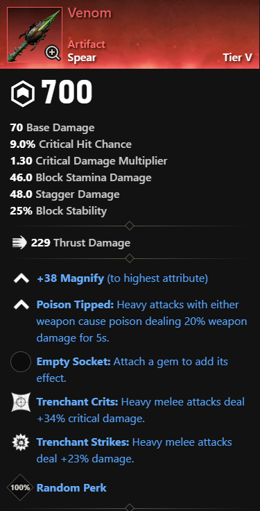 New World Season 5 New Artifact - Venom (Spear)