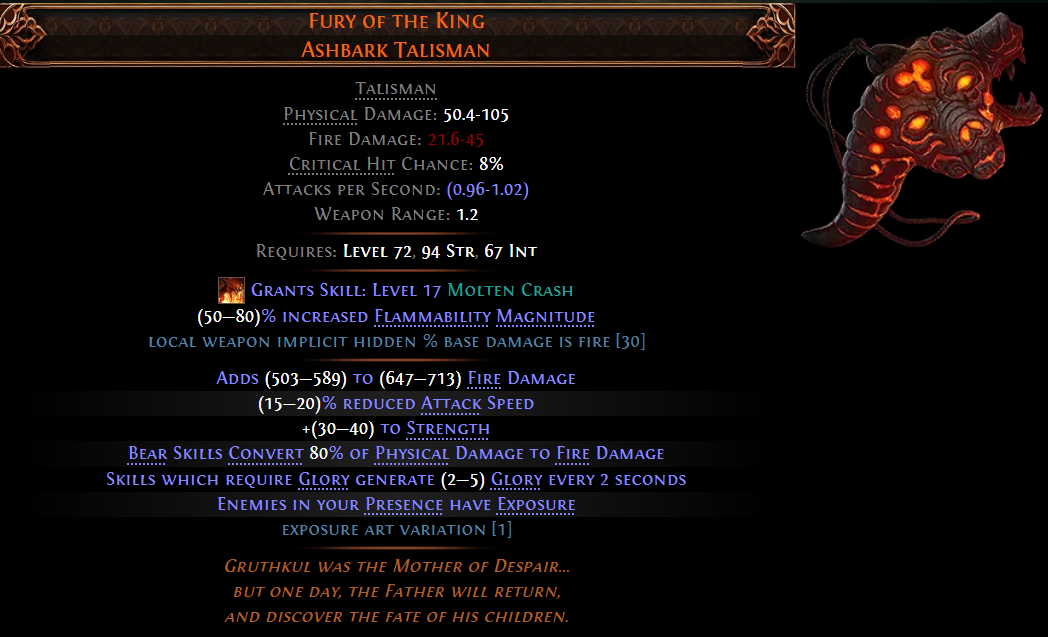 Fury of the King Ashbark Talisman