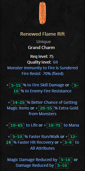 D2R ROTW NEW Renewed Sunder Charm - Renewed Flame Rift