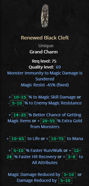 D2R ROTW NEW Renewed Sunder Charm - Renewed Black Cleft