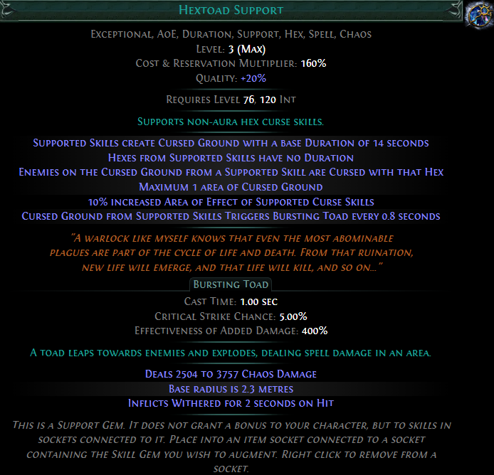 PoE 3.28 Exceptional Support Gems - Hextoad Support
