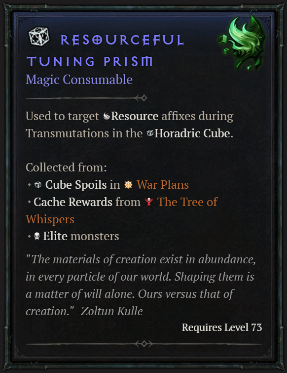 Diablo 4 Resourceful Tuning Prism